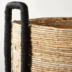 Aminah Woven Storage Basket With Black Handles -Home Furnishings Store AminahNatWvnBsktWHndlAV2SHS23