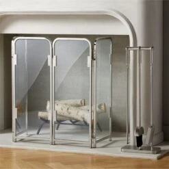 Amos Polished Nickel Fireplace Screen 8 Amos Polished Nickel Fireplace Screen -Home Furnishings Store AmosPlshdNklFireplaceGroupFHF21