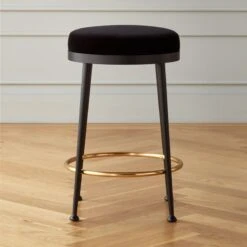 Atlas Black Velvet Counter Stool