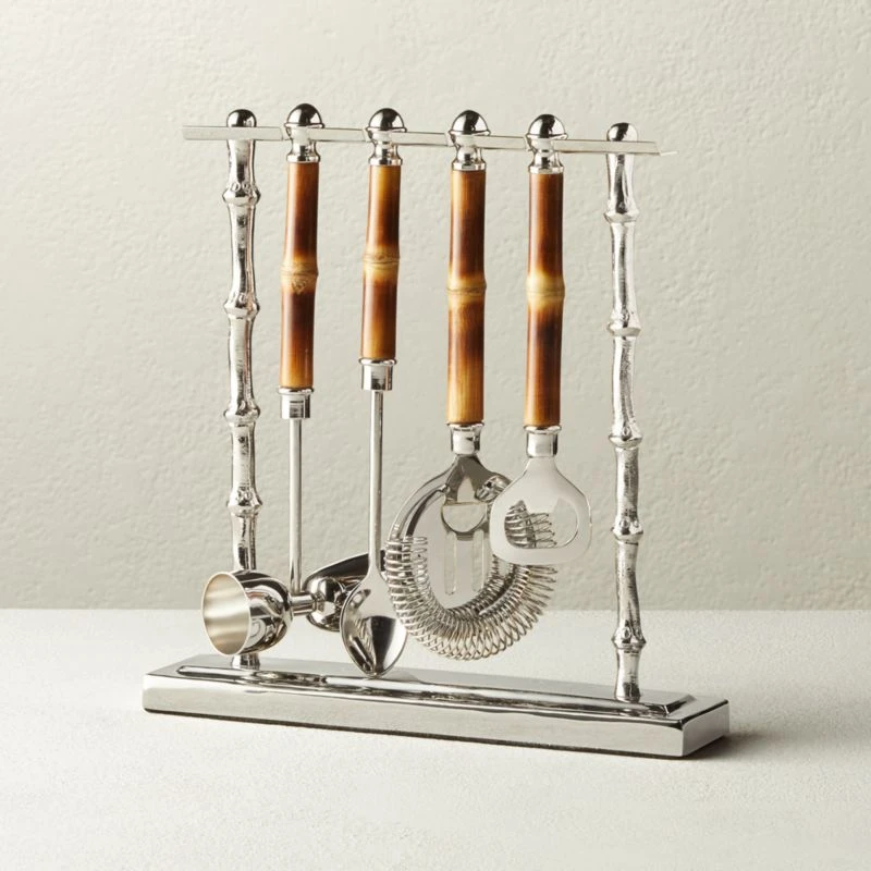 4-Piece Bamboo Bar Tool Set With Stand 3 4-Piece Bamboo Bar Tool Set With Stand