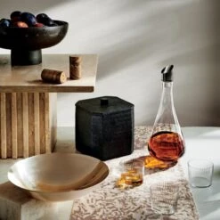 Rene Lacquered Linen Matte Black Ice Bucket -Home Furnishings Store BlackPedestalBowlFB21 1x1 1