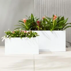 Blox Rectangular White Galvanized Steel Indoor/Outdoor Planter Small 11 Blox Rectangular White Galvanized Steel Indoor/Outdoor Planter Small -Home Furnishings Store BloxLowRectHiGlossGroupFHS17