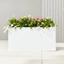 Blox Rectangular White Galvanized Steel Indoor/Outdoor Planter Small 10 Blox Rectangular White Galvanized Steel Indoor/Outdoor Planter Small -Home Furnishings Store BloxLowRectPlntrHiGlss24inROS17
