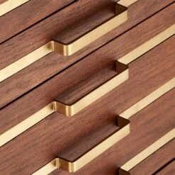 Inline Oak Wood 4-Drawer File Cabinet With Brass Handles -Home Furnishings Store BrassInlineFileDrawersAVF17