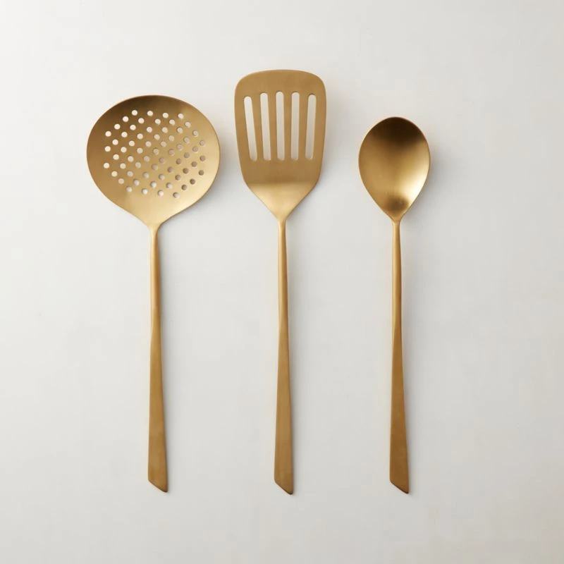 Brushed Gold Cooking Utensils Set Of 3 3 Brushed Gold Cooking Utensils Set Of 3