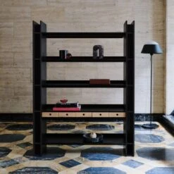 Genova Black Ebonized Oak Bookcase 16 Genova Black Ebonized Oak Bookcase -Home Furnishings Store CB2FA22 FR 12 V2