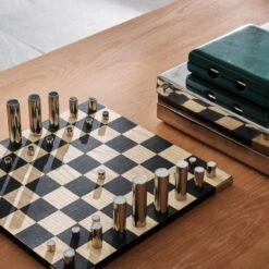 Famiglia Modern Stainless Steel Chess Set -Home Furnishings Store CB2FA22 PR GF 07A 051