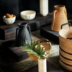 Aminah Woven Storage Basket With Black Handles -Home Furnishings Store CB2FA23 BID 12 v2 RET