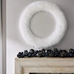 Fluffy White Feather Wreath 36'' -Home Furnishings Store CB2HOL22 02C hero