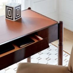 Dreher Brown Leather Desk With Drawer -Home Furnishings Store CB2SP22 04B RET