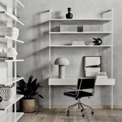 Stairway 2-Drawer White Wall Mount Desk With Shelves 96'' -Home Furnishings Store CB2SP22 48C hero