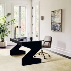 Perno 2-Drawer High-Gloss Black Oak Wood Desk -Home Furnishings Store CB2SP23 02B Hero 1