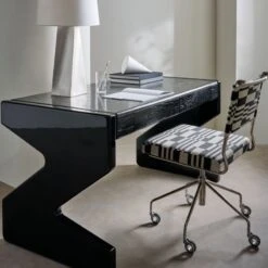 Perno 2-Drawer High-Gloss Black Oak Wood Desk -Home Furnishings Store CB2SP23 10G V2 1