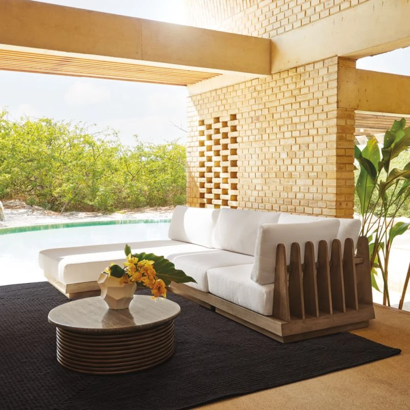 Riposo Teak 3-Piece Outdoor Sectional With Boucle Sunbrella ® Cushions 4 Riposo Teak 3-Piece Outdoor Sectional With Boucle Sunbrella ® Cushions - Image 2