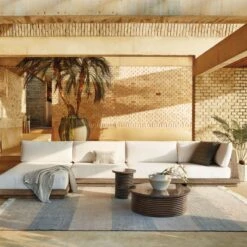 Riposo Teak 3-Piece Outdoor Sectional With Boucle Sunbrella ® Cushions 12 Riposo Teak 3-Piece Outdoor Sectional With Boucle Sunbrella ® Cushions -Home Furnishings Store CB2SU22 09A v7 RET 1