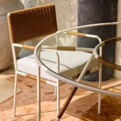 Colombe Round Ivory Metal Outdoor Dining Table With Glass Top -Home Furnishings Store CB2SU23 RC 04C Det 005