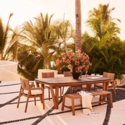 Roc Teak And Rattan Outdoor Dining Armchair With Ivory Sunbrella® Cushion 15 Roc Teak And Rattan Outdoor Dining Armchair With Ivory Sunbrella® Cushion -Home Furnishings Store CB2SU23 RC 05A HERO