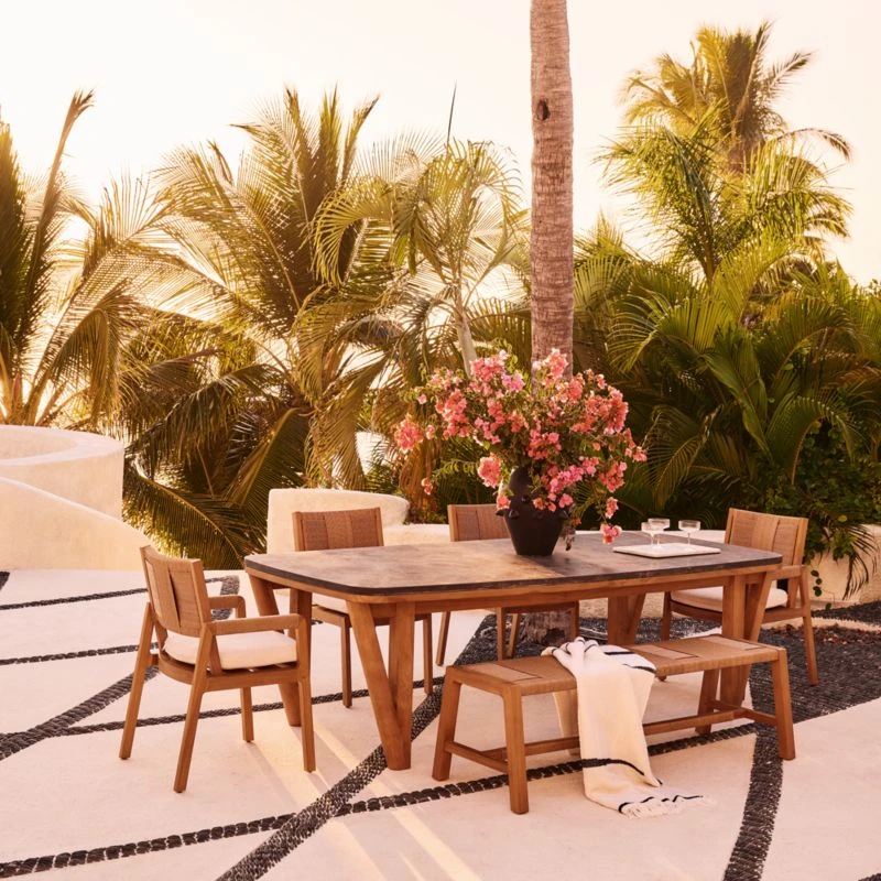 Roc Teak And Rattan Outdoor Dining Armchair With Ivory Sunbrella® Cushion 6 Roc Teak And Rattan Outdoor Dining Armchair With Ivory Sunbrella® Cushion - Image 4