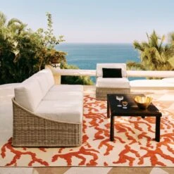 Corail Hand-Knotted Coral Indoor/Outdoor Performance Area Rug 5'x8' -Home Furnishings Store CB2SU23 RC 06B HERO