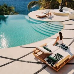 Pinet Teak Outdoor Double Chaise Lounge With Textured Ivory Perennials® Cushions -Home Furnishings Store CB2SU23 RC EDT 08A 001 V1