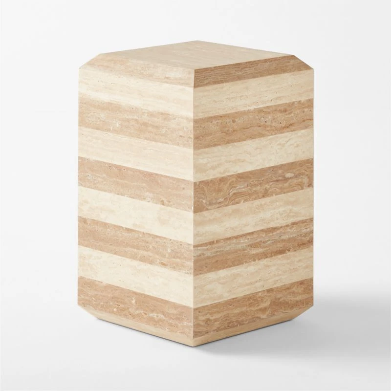 Camada Layered Travertine Outdoor Side Table 6 Camada Layered Travertine Outdoor Side Table - Image 4