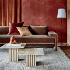 3-Piece Carve Travertine Cocktail Table Set -Home Furnishings Store CamdenRyeVelvetSofaAG21 1x1