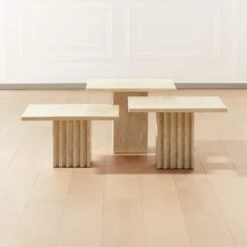 3-Piece Carve Travertine Cocktail Table Set