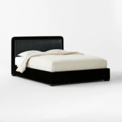 Claudette Black Leather And Velvet Upholstered Queen Bed -Home Furnishings Store ClaudetteVlvtNLthrQBed3QSSS23