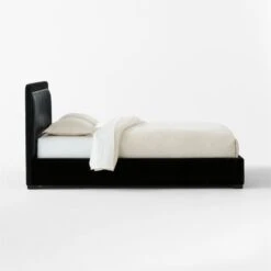 Claudette Black Leather And Velvet Upholstered Queen Bed -Home Furnishings Store ClaudetteVlvtNLthrQBedSDSSS23