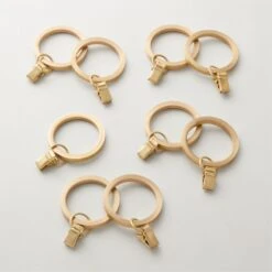 Brushed Brass Curtain Rings With Clips Set Of 9