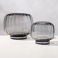 Coco Ribbed Glass Dark Grey Hurricane Candle Holder Small -Home Furnishings Store CocoRbdGlsDkGryHrrcnGroupFHS23