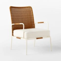 Colombe Ivory Metal And Rattan Outdoor Lounge Chair With Ivory Sunbrella® Cushions -Home Furnishings Store ColombeBlancLoungeChair3QSSS23