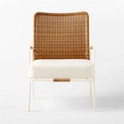 Colombe Ivory Metal And Rattan Outdoor Lounge Chair With Ivory Sunbrella® Cushions -Home Furnishings Store ColombeBlancLoungeChairSOSSS23