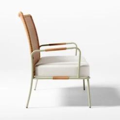 Colombe Green Metal And Rattan Outdoor Loveseat With Ivory Sunbrella® Cushions -Home Furnishings Store ColombeVertLoveseatSDSSS23