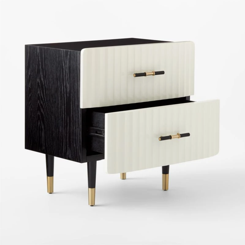 Crimped 2-Drawer Black And White Oak Wood Nightstand 8 Crimped 2-Drawer Black And White Oak Wood Nightstand - Image 6