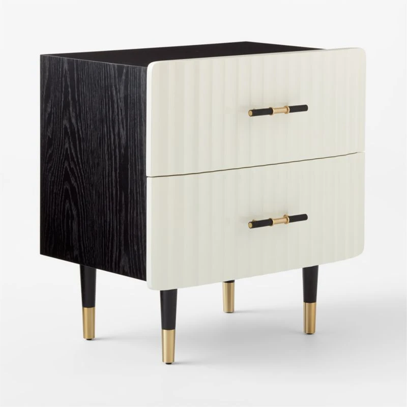 Crimped 2-Drawer Black And White Oak Wood Nightstand 7 Crimped 2-Drawer Black And White Oak Wood Nightstand - Image 5