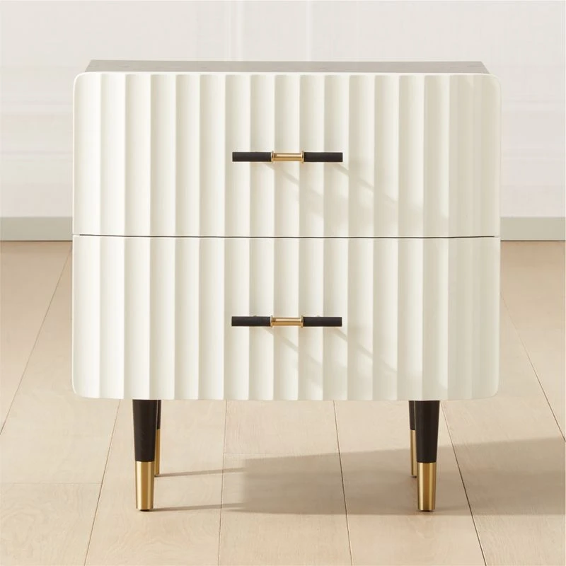 Crimped 2-Drawer Black And White Oak Wood Nightstand 3 Crimped 2-Drawer Black And White Oak Wood Nightstand