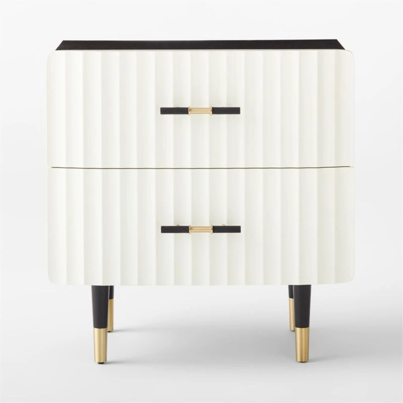 Crimped 2-Drawer Black And White Oak Wood Nightstand 6 Crimped 2-Drawer Black And White Oak Wood Nightstand - Image 4