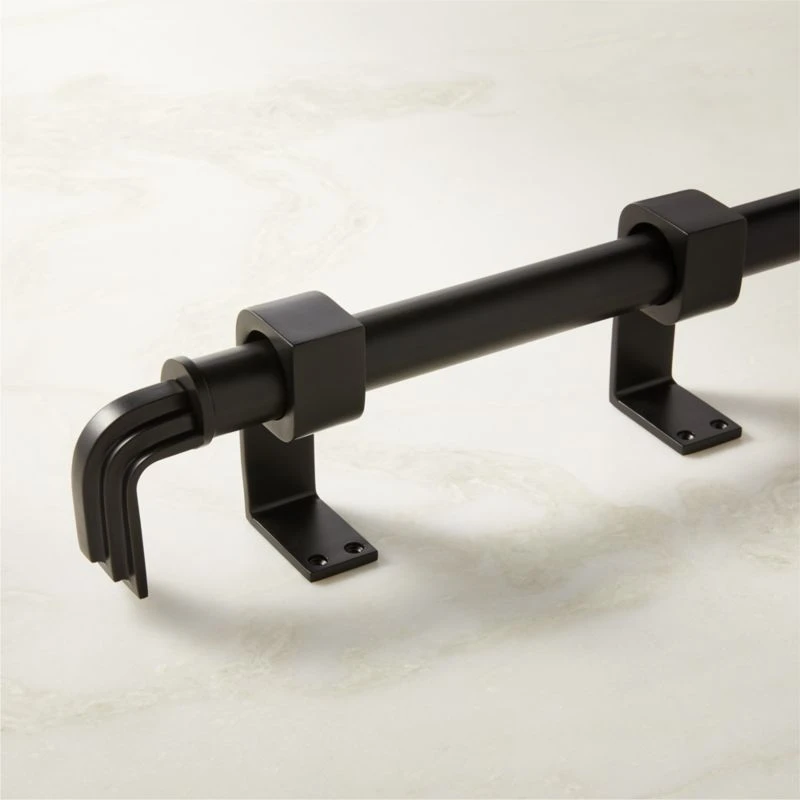 Carraway Single Matte Black Curtain Rod With Matte Black Finials 28"-48"x1.25" 3 Carraway Single Matte Black Curtain Rod With Matte Black Finials 28"-48"x1.25"