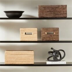 Emme Rectangular Handwoven Natural Rattan Storage Basket -Home Furnishings Store EmmeBoxCollectionFHF22