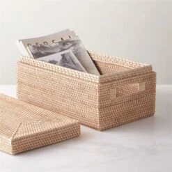 Emme Rectangular Handwoven Natural Rattan Storage Basket -Home Furnishings Store EmmeBoxwLidNatRectAVSHF22