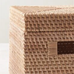 Emme Rectangular Handwoven Natural Rattan Storage Basket -Home Furnishings Store EmmeBoxwLidNatSqAV2SHF22