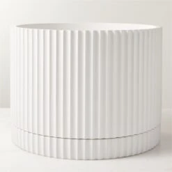 Fold White Cement Indoor Planter With Tray XL