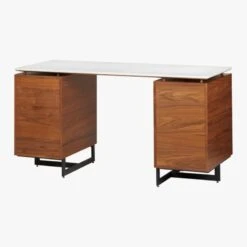 Fullerton 6-Drawer Walnut Wood Desk With White Marble Top -Home Furnishings Store FullertonMdlrDskW2Drwrs3QBS18