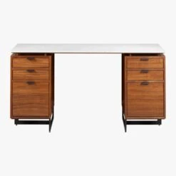 Fullerton 6-Drawer Walnut Wood Desk With White Marble Top -Home Furnishings Store FullertonMdlrDskW2DrwrsS18