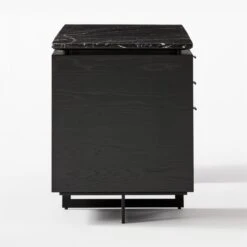 Fullerton 6-Drawer Black Oak Wood Desk With Black Marble Top -Home Furnishings Store FullertonModBkDkW2BkDrwSDF20