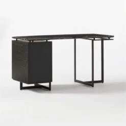 Fullerton 3-Drawer Black Metal And Oak Wood Desk With Black Marble Top -Home Furnishings Store FullertonModBkDkWBkDrNLg3QBF20