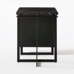 Fullerton 3-Drawer Black Metal And Oak Wood Desk With Black Marble Top -Home Furnishings Store FullertonModBkDkWBkDrNLgSDF20