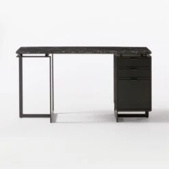 Fullerton 3-Drawer Black Metal And Oak Wood Desk With Black Marble Top -Home Furnishings Store FullertonModBkDkWBkDrNLgSOF20