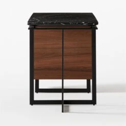 Fullerton 3-Drawer Metal And Walnut Wood Desk With Black Marble Top -Home Furnishings Store FullertonModBkDkWWlDrNLgSDF20